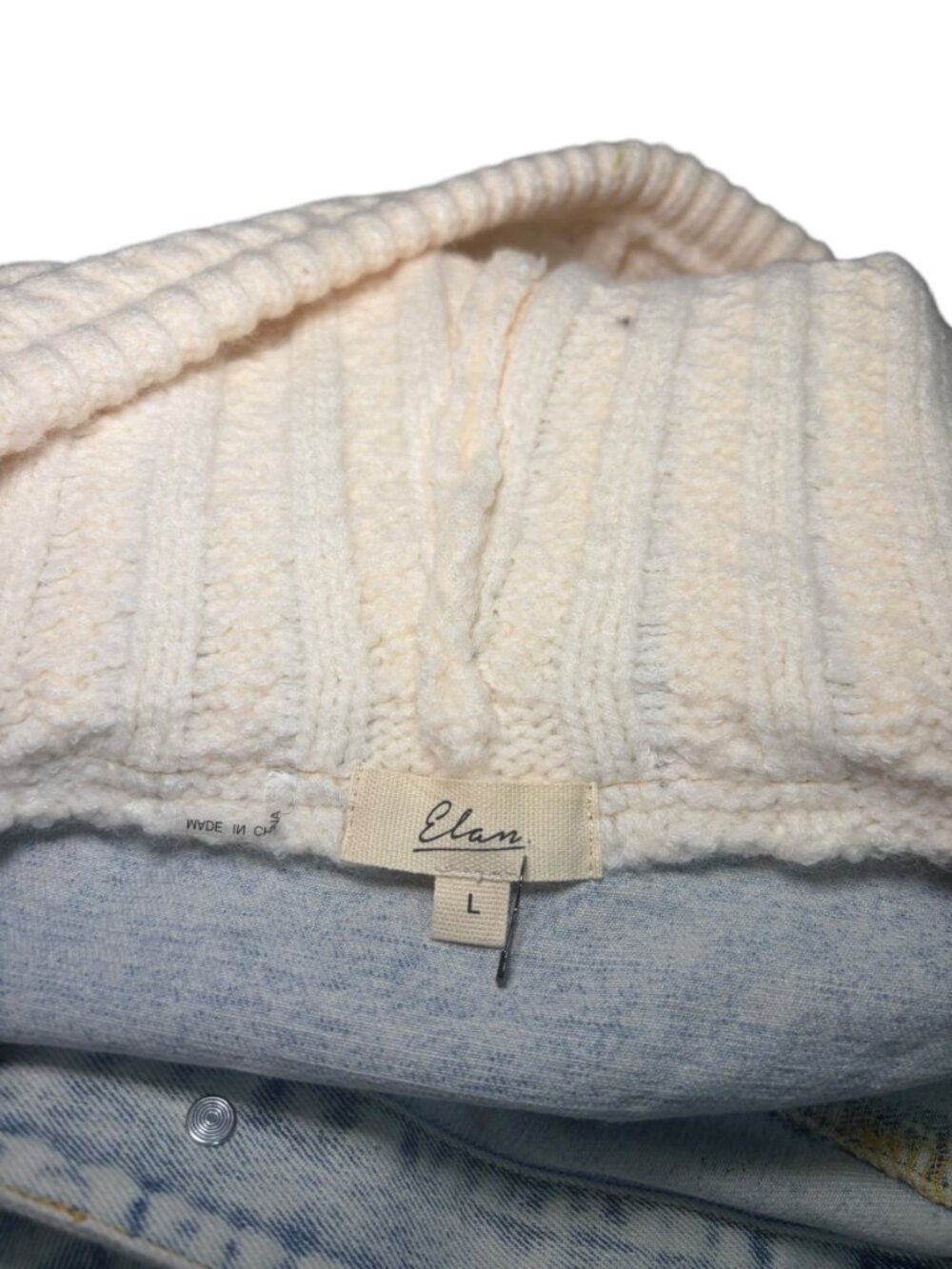 Elan Denim Knit Sleeve Hooded Jacket Mixed Media Large - Picture 6 of 10